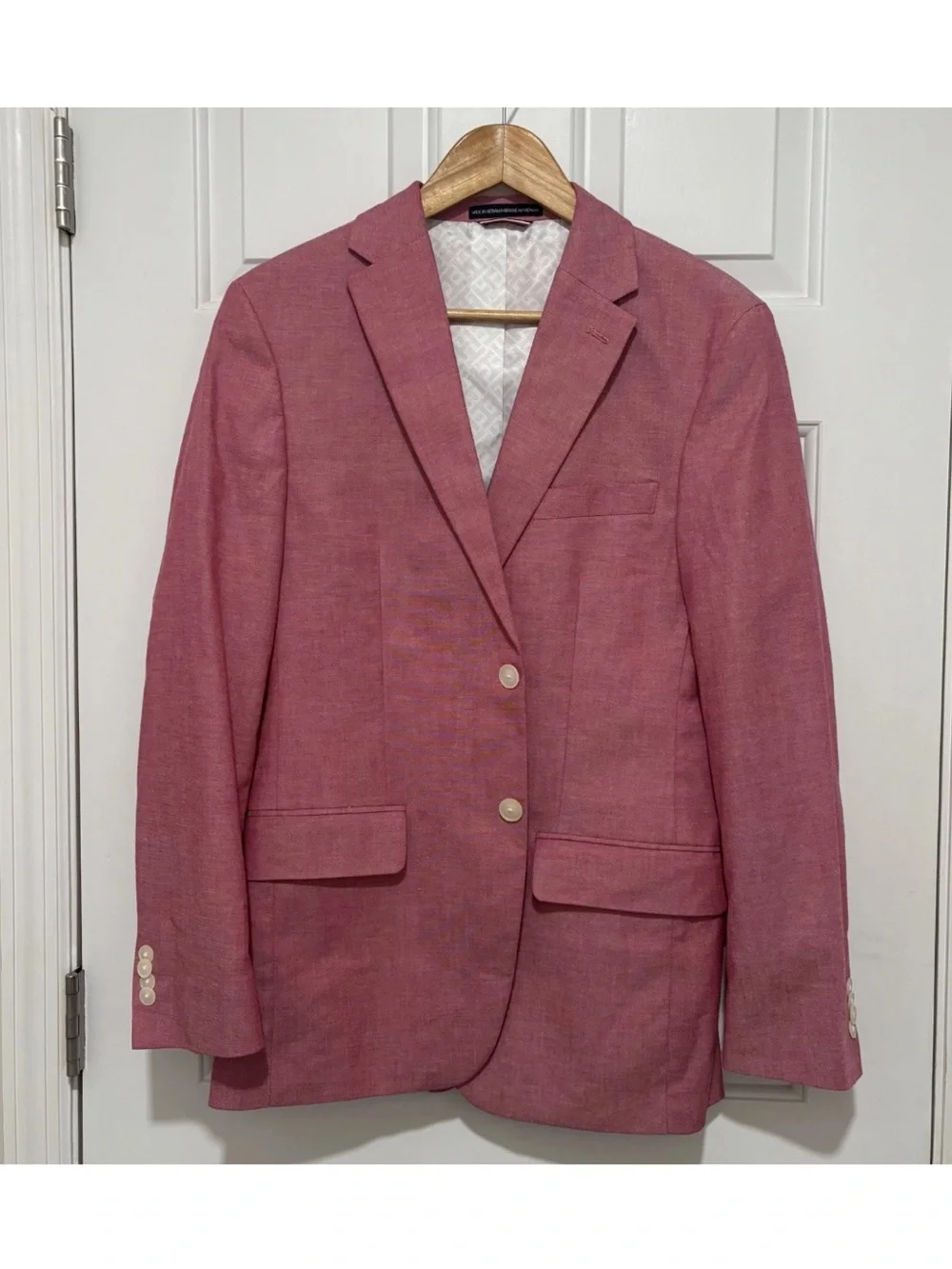 Tommy Hilfiger Men's 38R Sport Coat Blazer Pink/Red Cotton Two Button Preppy